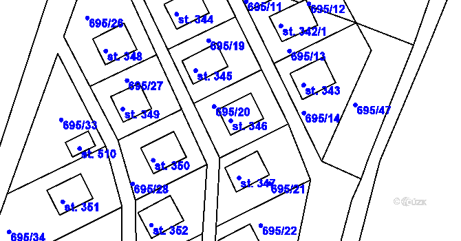 Parcela st. 346 v KÚ Dobronice u Bechyně, Katastrální mapa