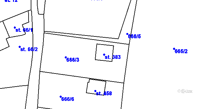 Parcela st. 383 v KÚ Dobronice u Bechyně, Katastrální mapa
