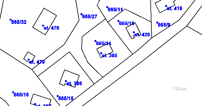 Parcela st. 385 v KÚ Dobronice u Bechyně, Katastrální mapa