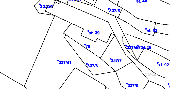 Parcela st. 70 v KÚ Dobronice u Bechyně, Katastrální mapa