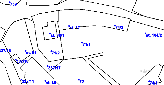 Parcela st. 71/1 v KÚ Dobronice u Bechyně, Katastrální mapa