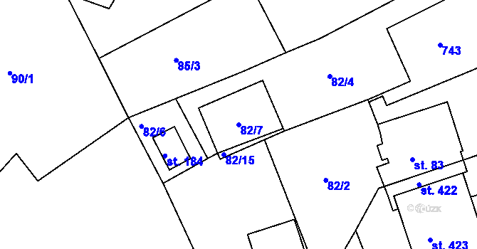Parcela st. 82/7 v KÚ Dobronice u Bechyně, Katastrální mapa