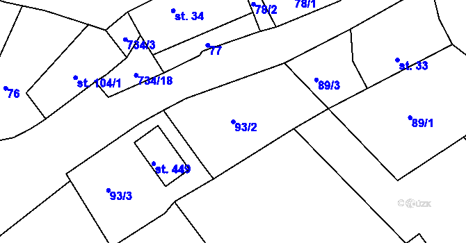 Parcela st. 93/2 v KÚ Dobronice u Bechyně, Katastrální mapa