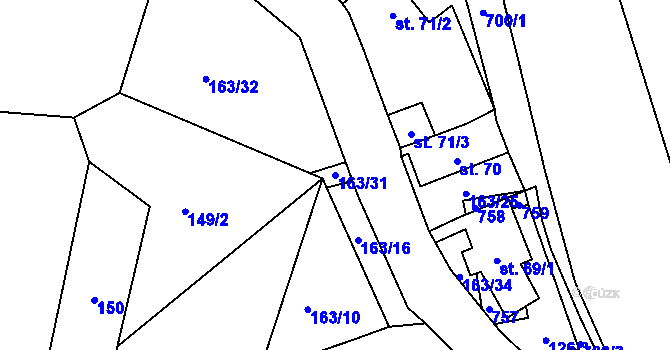 Parcela st. 163/31 v KÚ Dobronice u Bechyně, Katastrální mapa