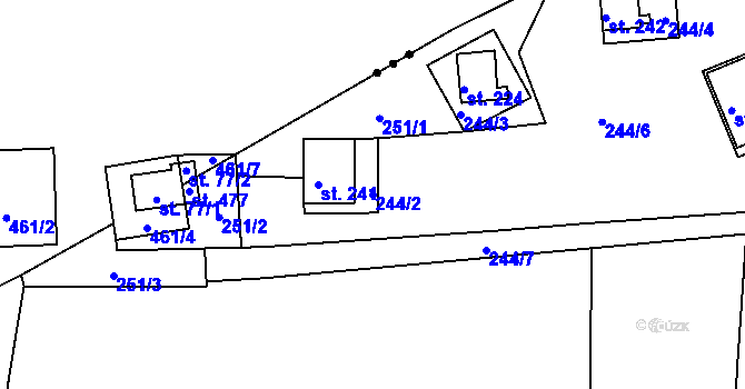 Parcela st. 244/2 v KÚ Dobronice u Bechyně, Katastrální mapa