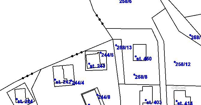 Parcela st. 244/5 v KÚ Dobronice u Bechyně, Katastrální mapa