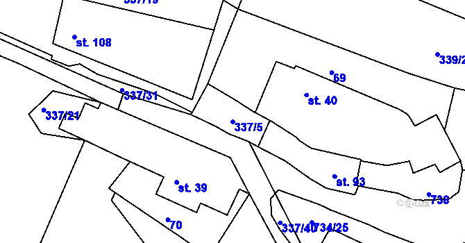 Parcela st. 337/5 v KÚ Dobronice u Bechyně, Katastrální mapa