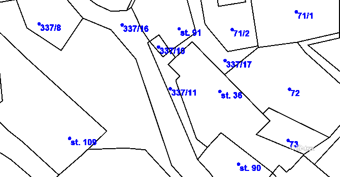Parcela st. 337/11 v KÚ Dobronice u Bechyně, Katastrální mapa