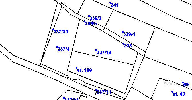Parcela st. 337/19 v KÚ Dobronice u Bechyně, Katastrální mapa
