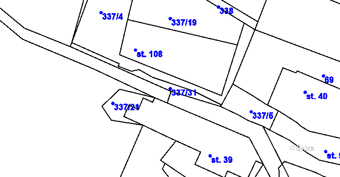 Parcela st. 337/31 v KÚ Dobronice u Bechyně, Katastrální mapa