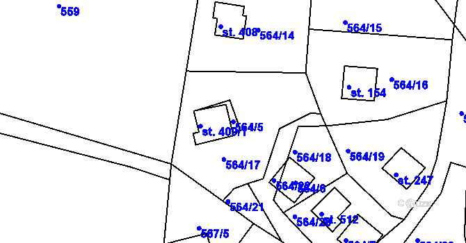 Parcela st. 564/5 v KÚ Dobronice u Bechyně, Katastrální mapa