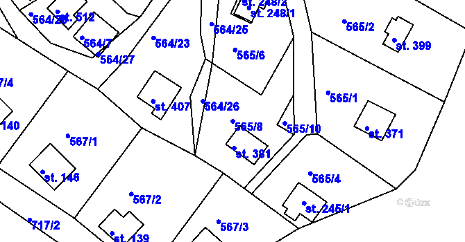 Parcela st. 565/8 v KÚ Dobronice u Bechyně, Katastrální mapa