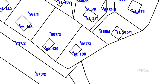 Parcela st. 567/3 v KÚ Dobronice u Bechyně, Katastrální mapa