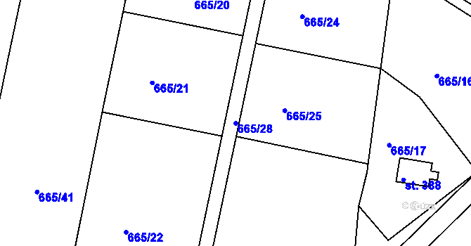 Parcela st. 665/28 v KÚ Dobronice u Bechyně, Katastrální mapa