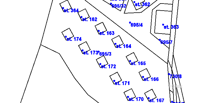 Parcela st. 695/3 v KÚ Dobronice u Bechyně, Katastrální mapa