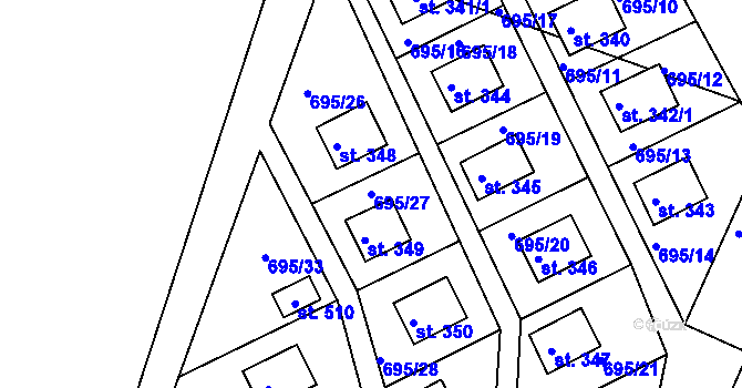 Parcela st. 695/27 v KÚ Dobronice u Bechyně, Katastrální mapa