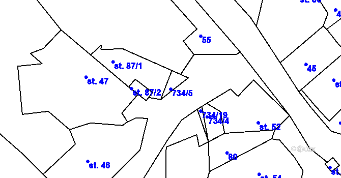 Parcela st. 734/5 v KÚ Dobronice u Bechyně, Katastrální mapa