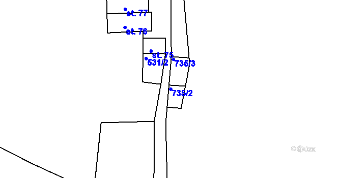Parcela st. 735/2 v KÚ Dobronice u Bechyně, Katastrální mapa