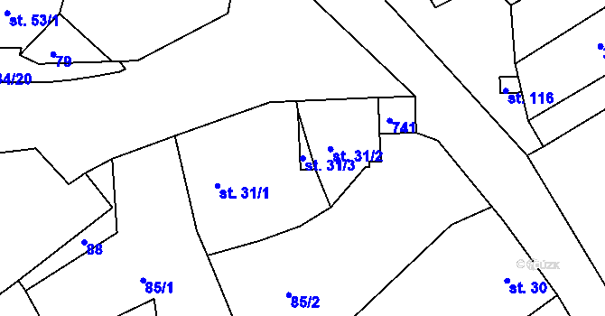 Parcela st. 31/3 v KÚ Dobronice u Bechyně, Katastrální mapa