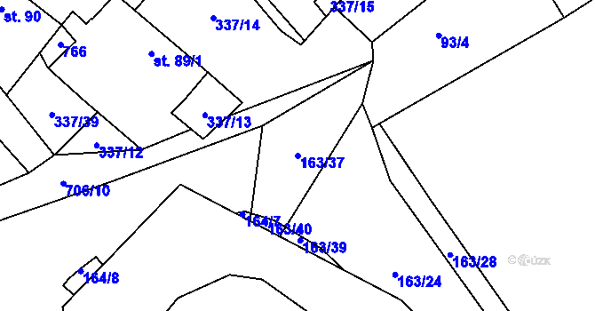 Parcela st. 163/37 v KÚ Dobronice u Bechyně, Katastrální mapa