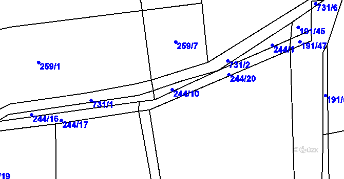 Parcela st. 244/10 v KÚ Dobronice u Bechyně, Katastrální mapa