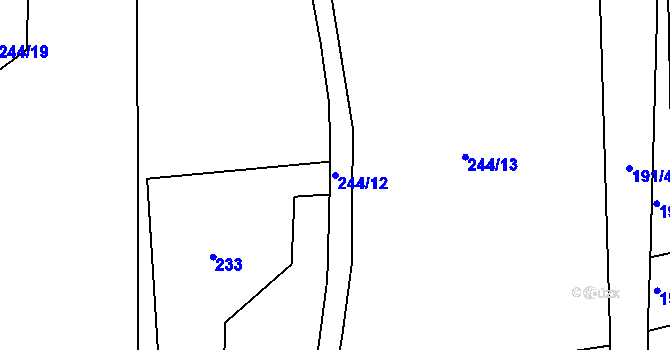 Parcela st. 244/12 v KÚ Dobronice u Bechyně, Katastrální mapa
