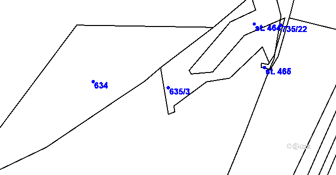 Parcela st. 635/3 v KÚ Dobronice u Bechyně, Katastrální mapa
