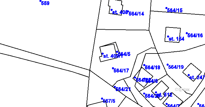 Parcela st. 409/1 v KÚ Dobronice u Bechyně, Katastrální mapa
