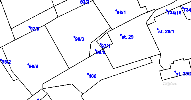 Parcela st. 98/5 v KÚ Dobronice u Bechyně, Katastrální mapa