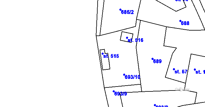 Parcela st. 515 v KÚ Dobronice u Bechyně, Katastrální mapa