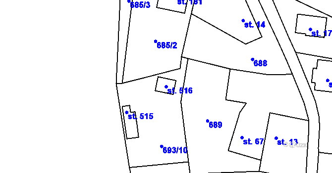 Parcela st. 516 v KÚ Dobronice u Bechyně, Katastrální mapa