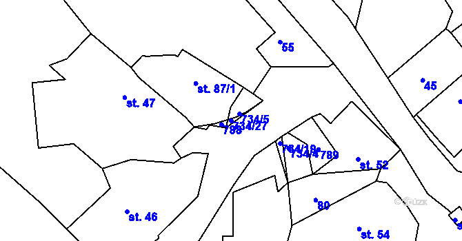 Parcela st. 734/27 v KÚ Dobronice u Bechyně, Katastrální mapa