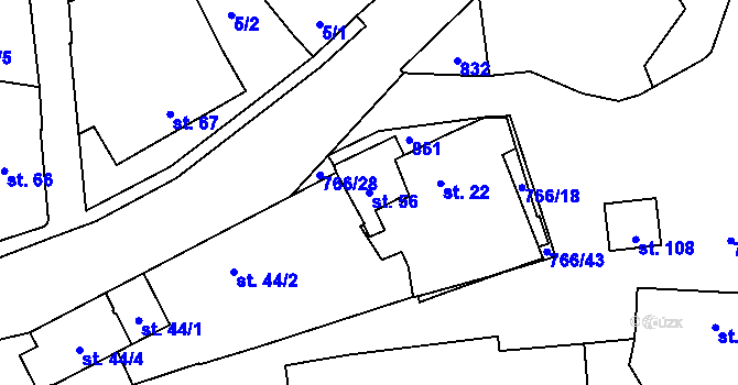 Parcela st. 56 v KÚ Dobronice u Chýnova, Katastrální mapa