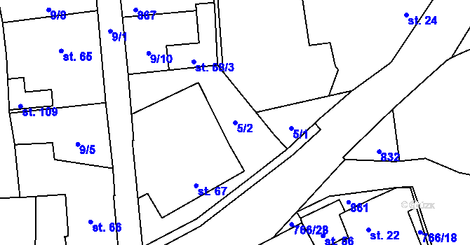 Parcela st. 5/2 v KÚ Dobronice u Chýnova, Katastrální mapa