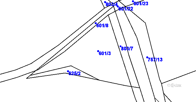 Parcela st. 601/3 v KÚ Dobronice u Chýnova, Katastrální mapa
