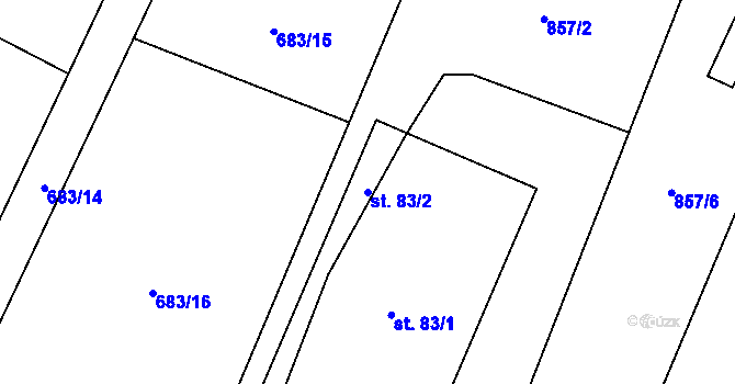 Parcela st. 83/2 v KÚ Dobronice u Chýnova, Katastrální mapa