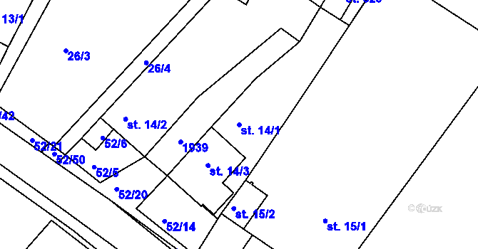 Parcela st. 14/1 v KÚ Dobronín, Katastrální mapa