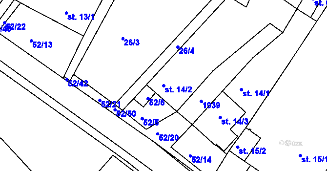 Parcela st. 14/2 v KÚ Dobronín, Katastrální mapa