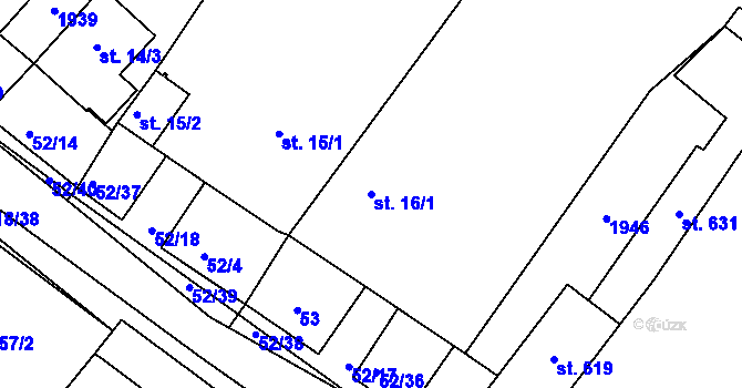 Parcela st. 16/1 v KÚ Dobronín, Katastrální mapa
