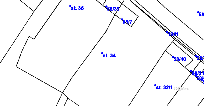 Parcela st. 34 v KÚ Dobronín, Katastrální mapa