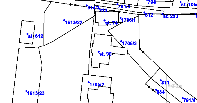 Parcela st. 98 v KÚ Dobronín, Katastrální mapa