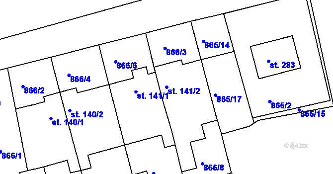 Parcela st. 141/2 v KÚ Dobronín, Katastrální mapa