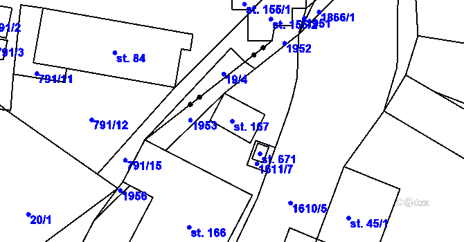 Parcela st. 167 v KÚ Dobronín, Katastrální mapa