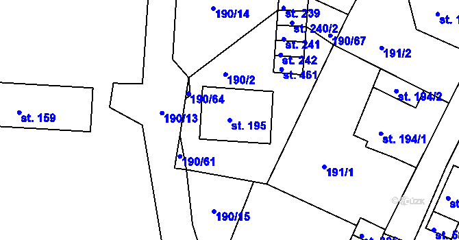 Parcela st. 195 v KÚ Dobronín, Katastrální mapa