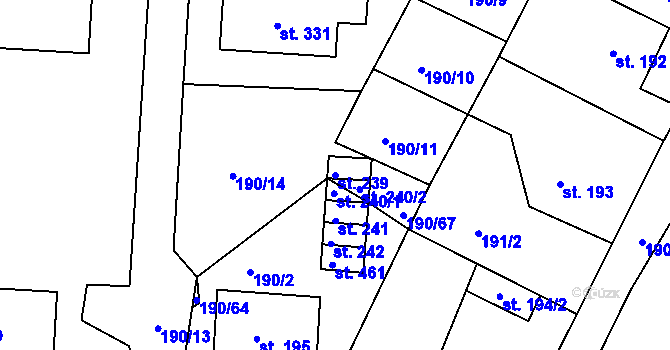 Parcela st. 239 v KÚ Dobronín, Katastrální mapa