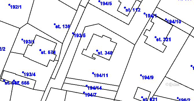 Parcela st. 348 v KÚ Dobronín, Katastrální mapa