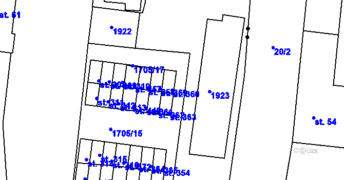 Parcela st. 360 v KÚ Dobronín, Katastrální mapa