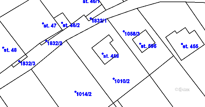 Parcela st. 458 v KÚ Dobronín, Katastrální mapa