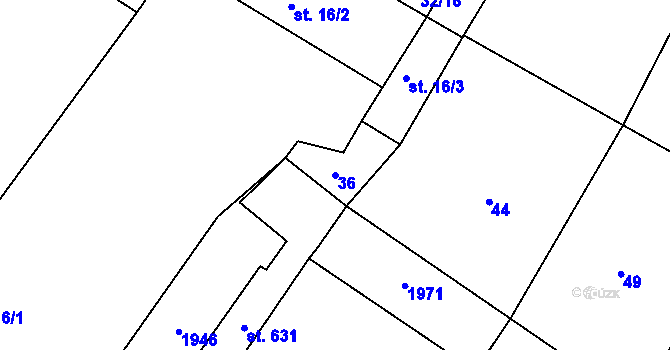 Parcela st. 36 v KÚ Dobronín, Katastrální mapa