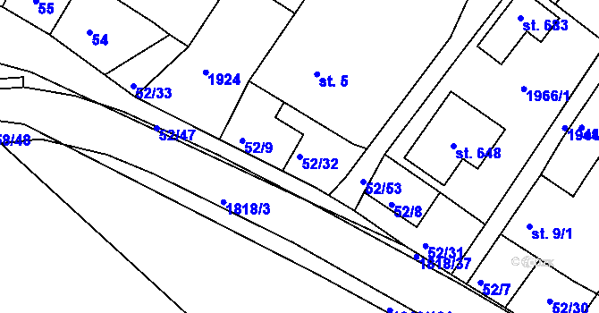 Parcela st. 52/32 v KÚ Dobronín, Katastrální mapa